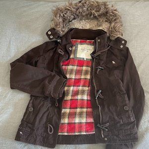 Abercrombie & Fitch crop parka with fur trimmed hood